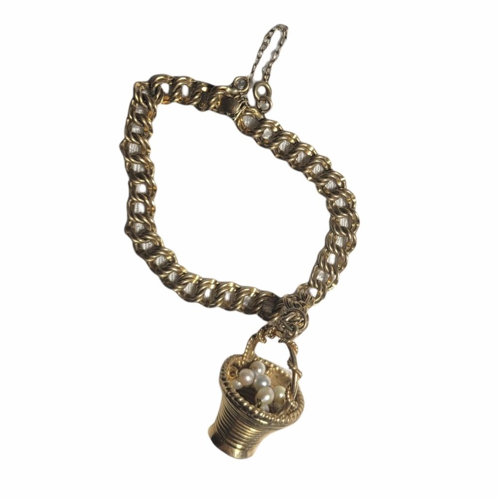 Vintage Forstner Gold filled Charm Bracelet with flower basket